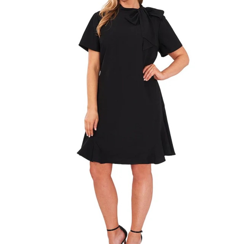CeCe Black Short Sleeve Dress with Tie Detail